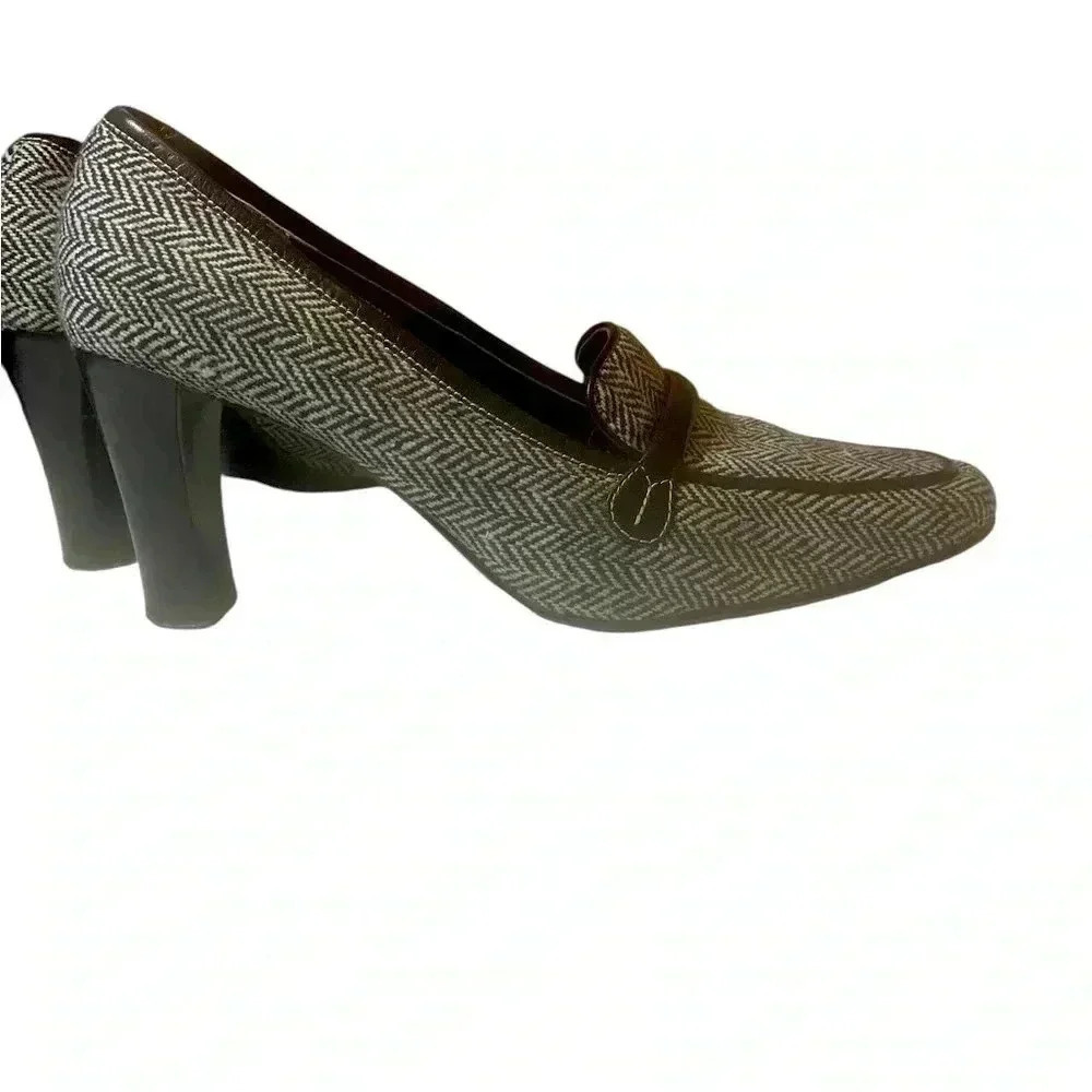 Carlos Falchi Vintage “Watson” Attractive Black & White Herringbone Tweed Heels - Picture 9 of 11
